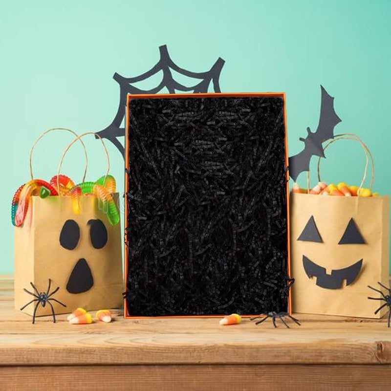 Gloreyan 3 Colors Halloween Crinkle Cut Paper Shred, Black Orange Purple Raffia Paper Sherd Filler Grass for Gift Wrapping Basket Filling Birthdays Weddings Party Supply（10.6 oz） - Image 4